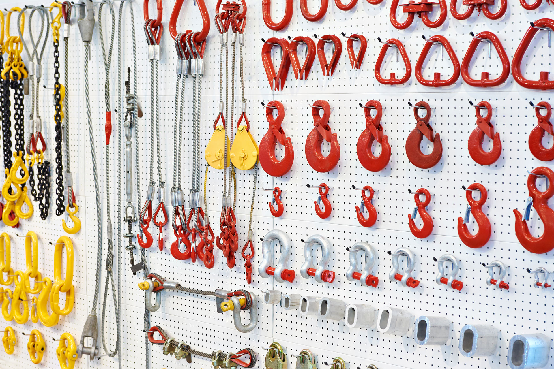 Lifting equipment and chains in-store.